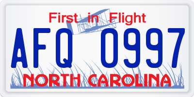 NC license plate AFQ0997
