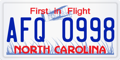 NC license plate AFQ0998