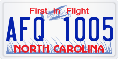 NC license plate AFQ1005