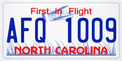 NC license plate AFQ1009