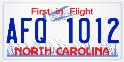 NC license plate AFQ1012