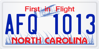NC license plate AFQ1013