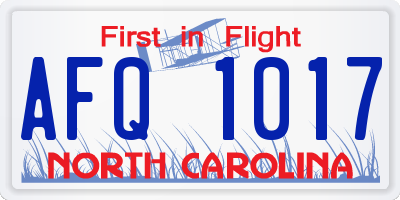 NC license plate AFQ1017