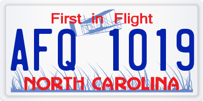 NC license plate AFQ1019
