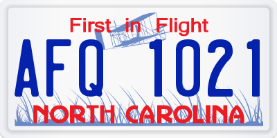 NC license plate AFQ1021