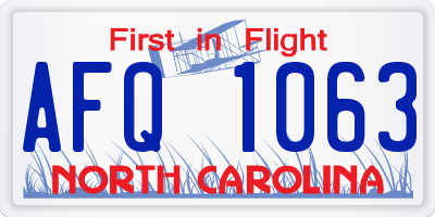 NC license plate AFQ1063