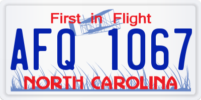NC license plate AFQ1067