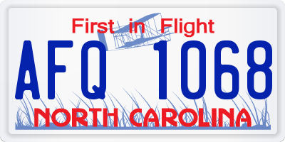 NC license plate AFQ1068