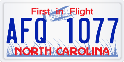 NC license plate AFQ1077