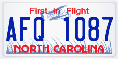 NC license plate AFQ1087