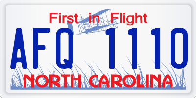 NC license plate AFQ1110