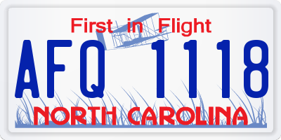NC license plate AFQ1118