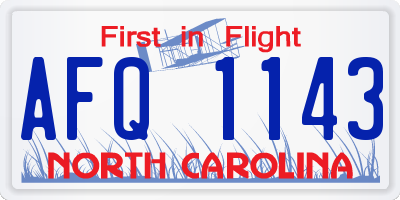NC license plate AFQ1143