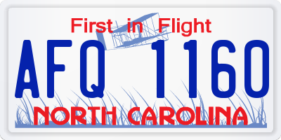 NC license plate AFQ1160