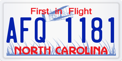 NC license plate AFQ1181