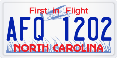 NC license plate AFQ1202