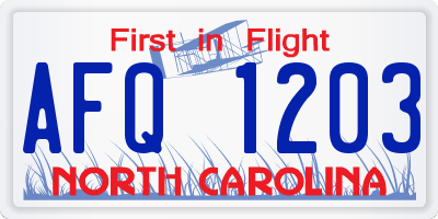 NC license plate AFQ1203