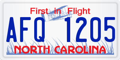 NC license plate AFQ1205