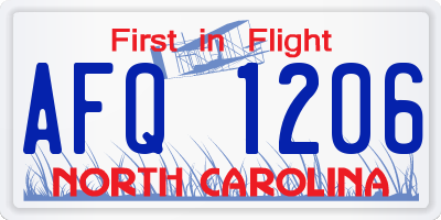 NC license plate AFQ1206