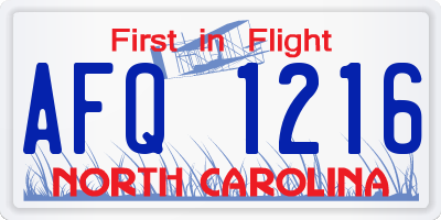 NC license plate AFQ1216