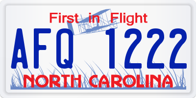 NC license plate AFQ1222