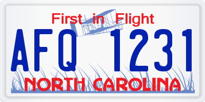 NC license plate AFQ1231