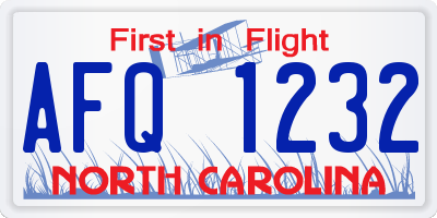 NC license plate AFQ1232