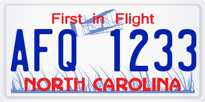 NC license plate AFQ1233