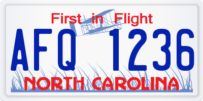 NC license plate AFQ1236