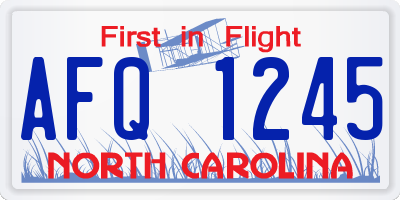 NC license plate AFQ1245