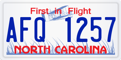 NC license plate AFQ1257