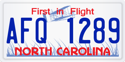NC license plate AFQ1289