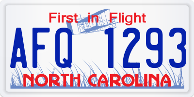 NC license plate AFQ1293