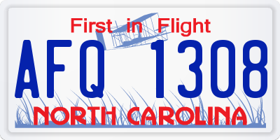 NC license plate AFQ1308