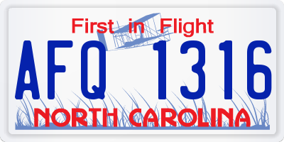 NC license plate AFQ1316