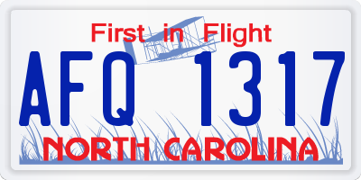NC license plate AFQ1317