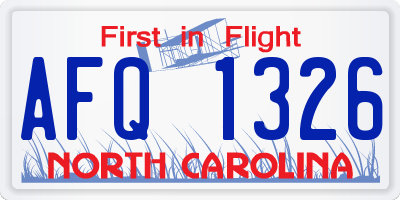 NC license plate AFQ1326
