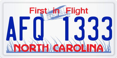 NC license plate AFQ1333