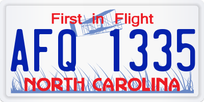 NC license plate AFQ1335