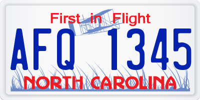 NC license plate AFQ1345