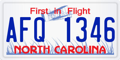 NC license plate AFQ1346