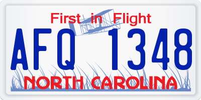 NC license plate AFQ1348