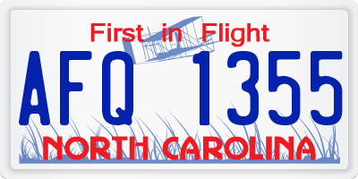 NC license plate AFQ1355