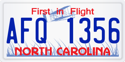 NC license plate AFQ1356