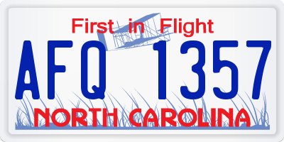 NC license plate AFQ1357