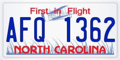 NC license plate AFQ1362