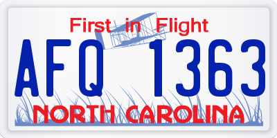 NC license plate AFQ1363