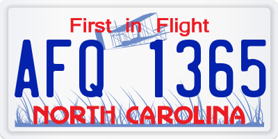 NC license plate AFQ1365