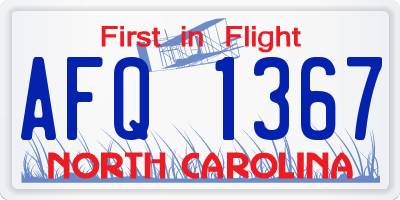 NC license plate AFQ1367
