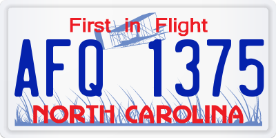 NC license plate AFQ1375